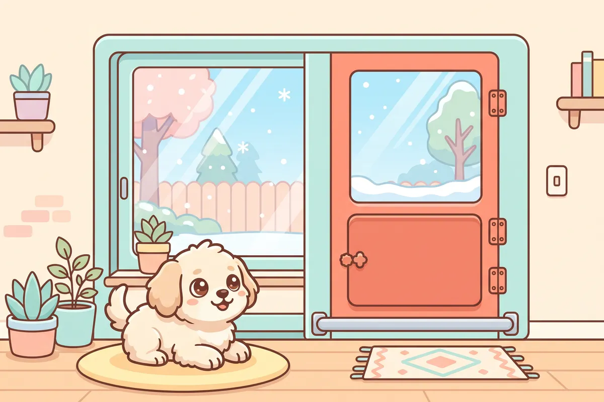 Illustration: a sliding patio door with a pet panel, its locking cover in place and a security bar in the track