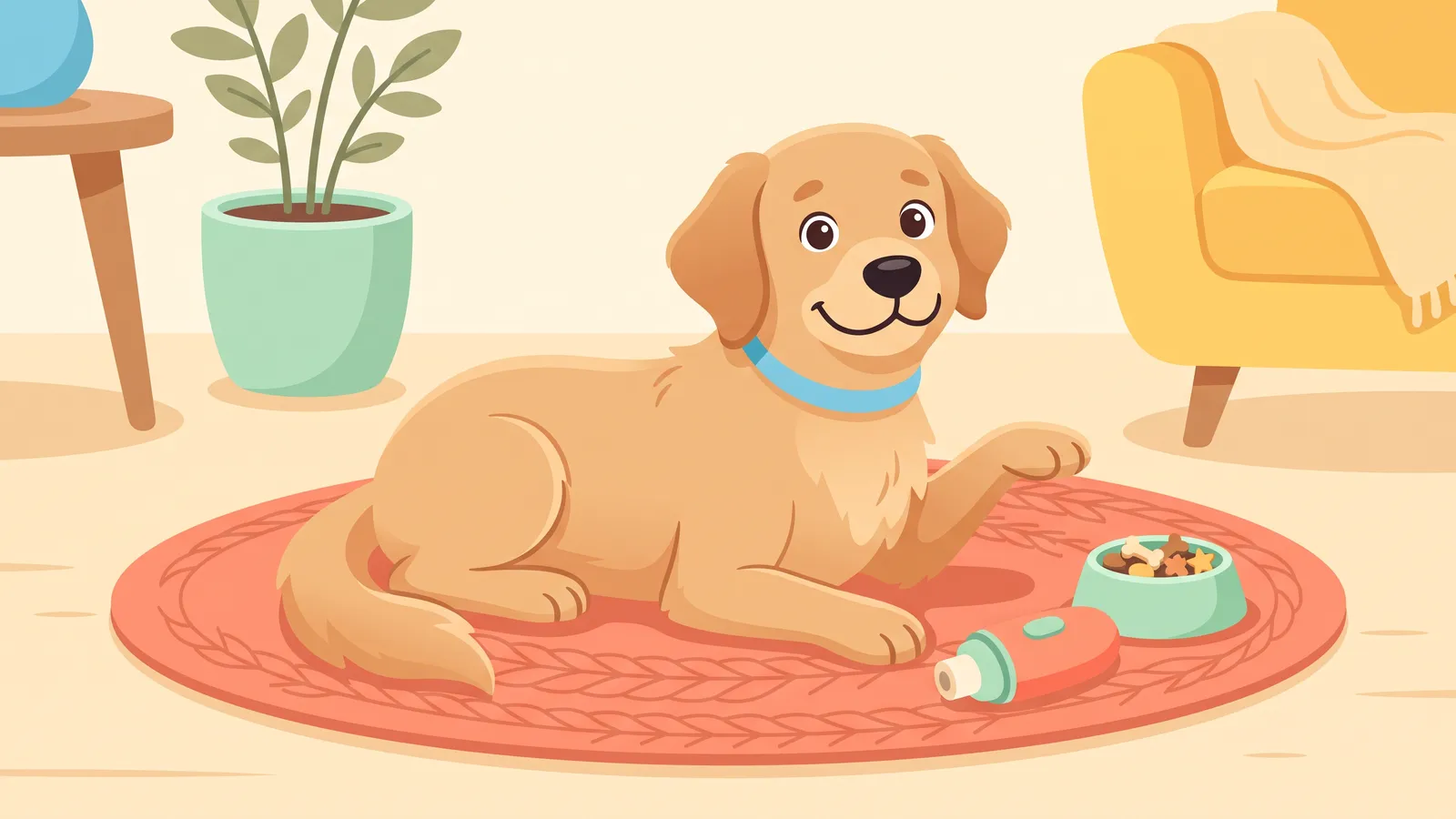 Illustration: owner holding a dog's paw and trimming the tip of one nail with scissor-style clippers
