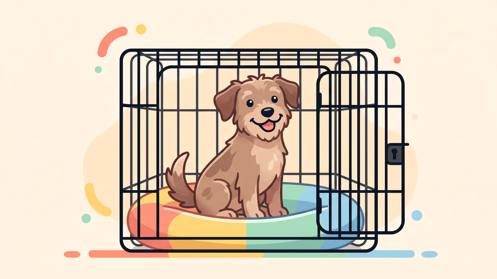 Dog standing inside a wire crate with a few inches of space above its head, owner holding a tape measure